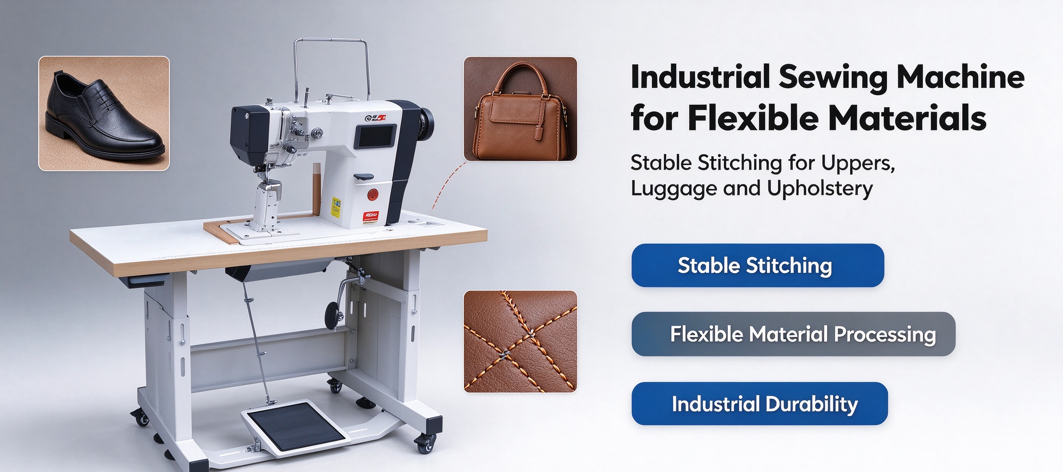 Industrial Sewing Machine for Flexible Materials Stable Stitching for Uppers, Luggage and Upholstery